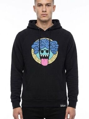 Mens Pink + Dolphin Mario Versace style black hoodie Size M